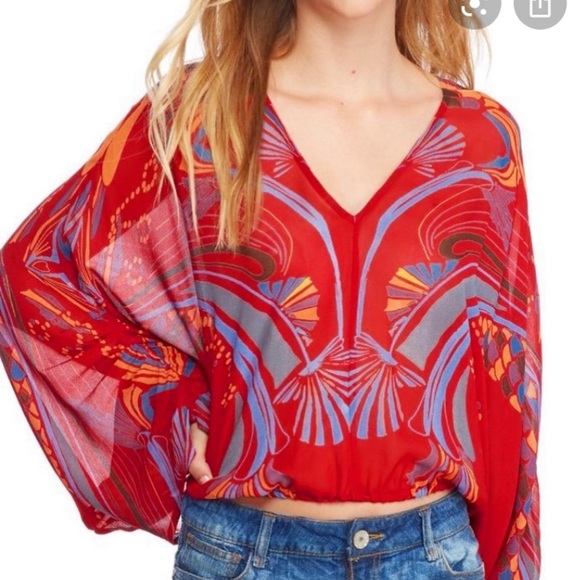 Like New Red and Blue Sheer Free People Beneath the Sea Top, size XS - Picture 1 of 7